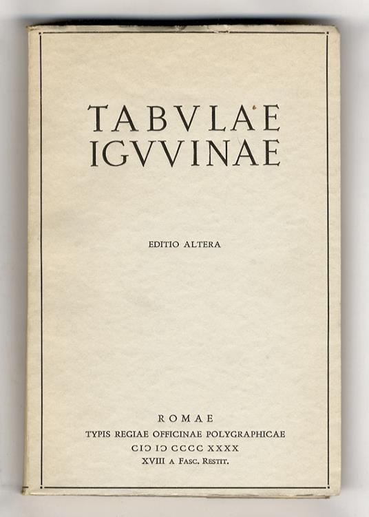TABULAE iguvinae, editae a Iacobo Devoto. Editio altera - copertina