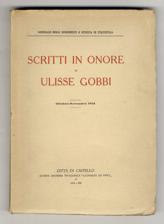 SCRITTI in onore di Ulisse Gobbi. Ottobre-novembre 1934 - copertina