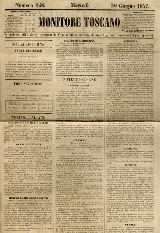 MONITORE Toscano. Numero 148. Martedì 30 giugno 1857 - copertina
