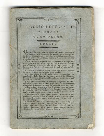 Genio (Il) letterario d'Europa. Tomo primo. Luglio - copertina