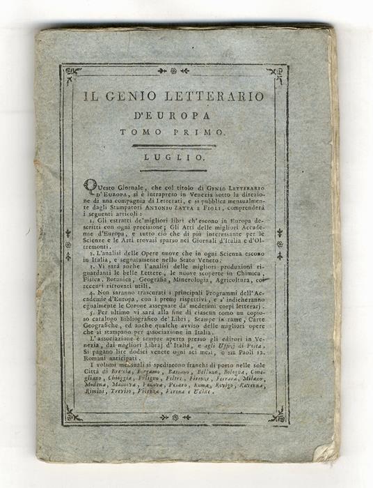 Genio (Il) letterario d'Europa. Tomo primo. Luglio - copertina