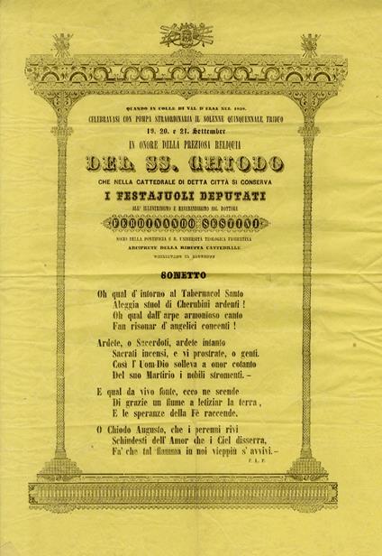 QUANDO in Colle di Val d'Elsa nel 1858 celebravasi con pompa straordinaria il solenne quinquennale triduo 19, 20 e 21 settembre in onore della preziosa reliquia del SS. Chiodo che nella cattedrale di detta città si conserva i festajuoli deputati all' - copertina