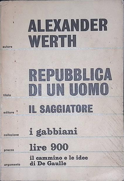 Repubblica di un uomo - Alexander Werth - copertina