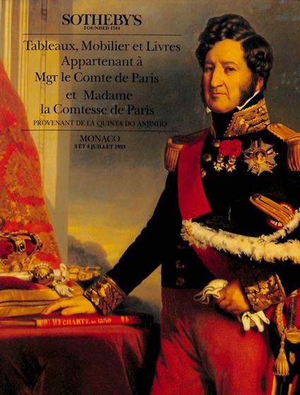 Sotheby's. Tableaux, Mobilier et Livres Appartenant a Mgr le Comte de Paris et Madame la Comtesse de Paris, provenant de la Quinta do Anjinho. Monaco 3-4 juillet 1993 - copertina