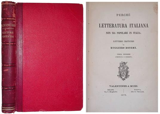 Perchè la letteratura italiana non sia popolare in Italia. Lettere critiche - Ruggero Bonghi - copertina