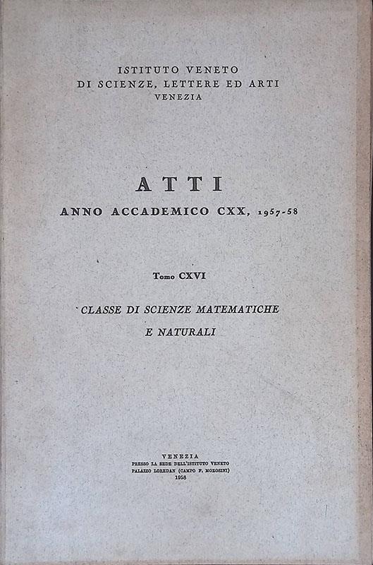 Atti anno accademico CXX 1957-58, tomo CXVI. Classe di scienze matematiche e naturali - copertina