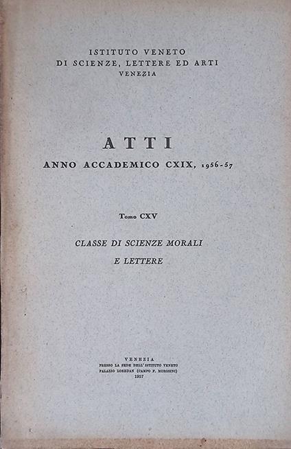 Atti anno accademico CXIX 1956-57, tomo CXV. Classe di scienze morali e lettere - copertina