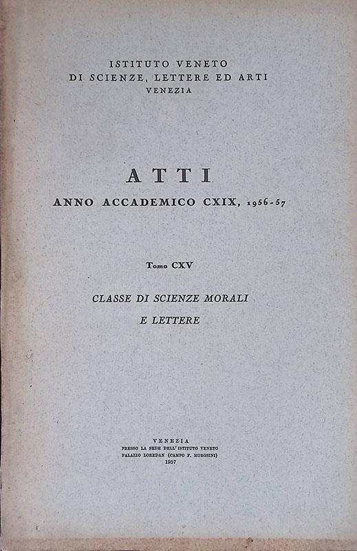 Atti anno accademico CXIX 1956-57, tomo CXV. Classe di scienze morali e lettere - copertina