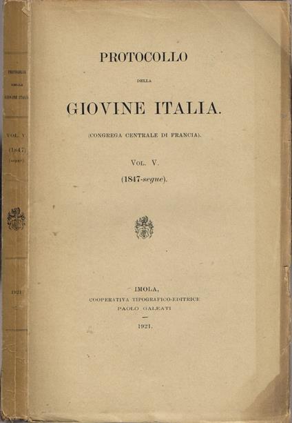 Protocollo della Giovine Italia - Giuseppe Mazzini - copertina