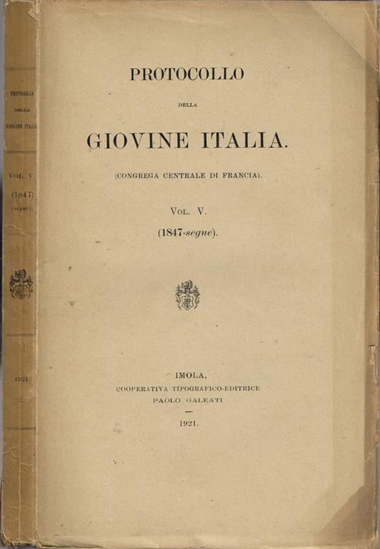 Protocollo della Giovine Italia - Giuseppe Mazzini - copertina