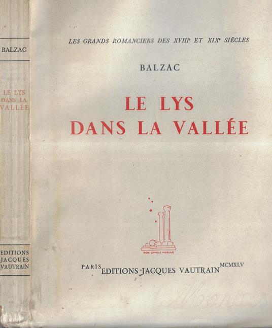Le lys dans la vallee - Honoré de Balzac - copertina