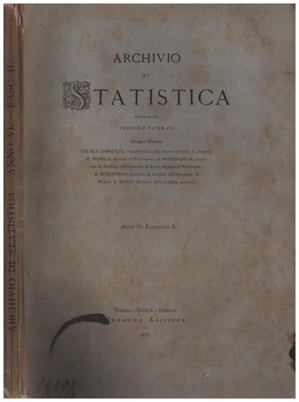 Archivio di Statistica anno VI - Fascicolo II - copertina