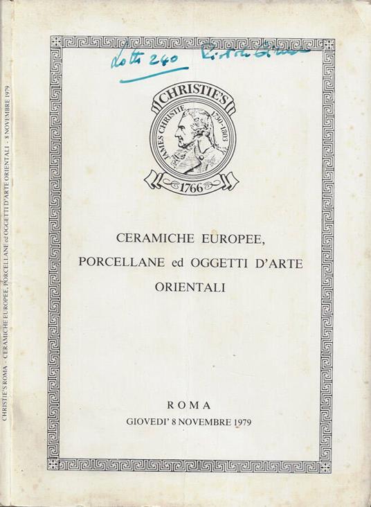 Christie's Roma - Ceramiche europee, porcellane ed oggetti d'arte orientali (Roma, giovedì 8 novembre 1979) - copertina