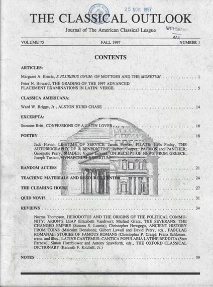 The Classical Outlook Vol. 75 n. 1 Anno 1997 - copertina