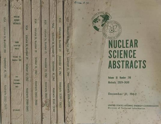 Nuclear Science Abstracts Vol.16 n 18A, 18B, 19, 20, 21, 22, 23, 24A Anno 1962 - copertina