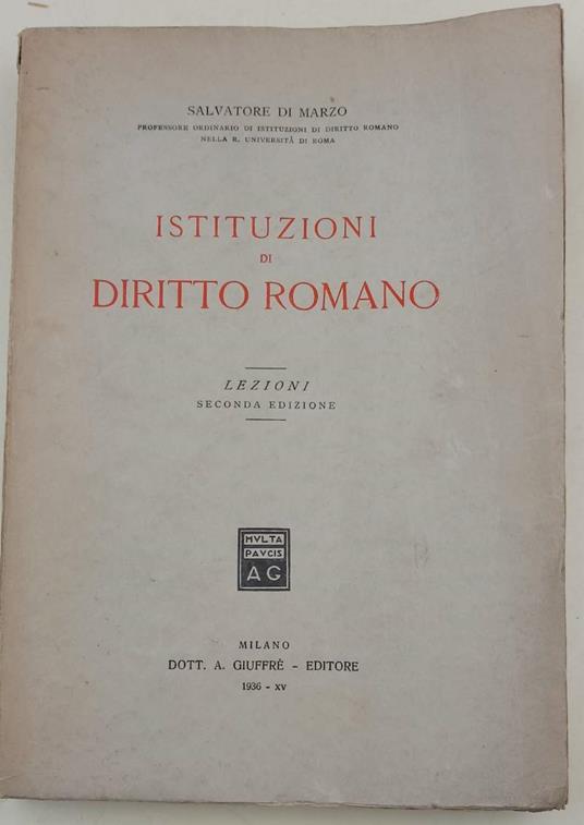 Istituzioni Di Diritto Romano-Lezioni - Salvatore Di Marzo - copertina