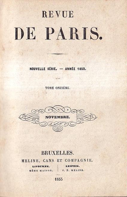Revue de Paris - Nouvelle série. Année 1853, tome onzième: Novembre - copertina