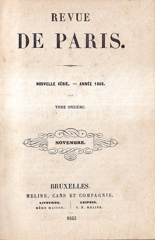 Revue de Paris - Nouvelle série. Année 1853, tome onzième: Novembre - copertina