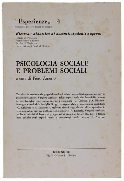 PSICOLOGIA SOCIALE E PROBLEMI SOCIALI - copertina