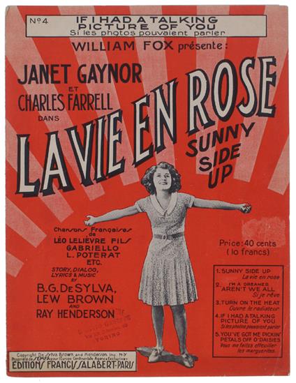 IF I HAD A TALKING PICTURE OF YOU Si les photos pouvaient parler -  William Fox présente "LA VIE EN ROSE"" [partition] - De Silva, Brown, Henderson - Editons Francis Salabert, - 1930 - copertina