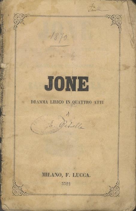 Jone: dramma lirico in quattro atti - copertina