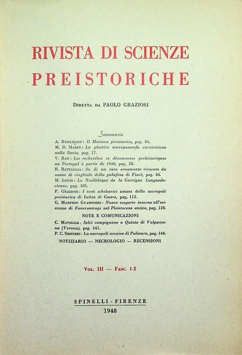 Rivista di scienze preistoriche: Vol. III - Fasc. 1-2 (1948) - copertina