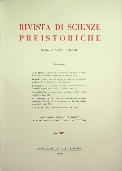 Rivista di scienze preistoriche: Vol. XIV (1959) - copertina