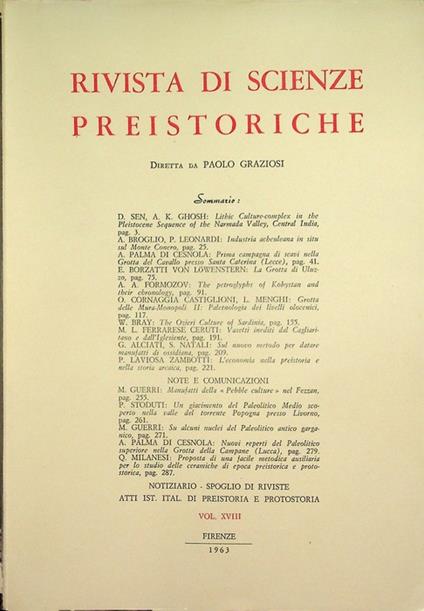 Rivista di scienze preistoriche: Vol. XVIII (1963) - copertina