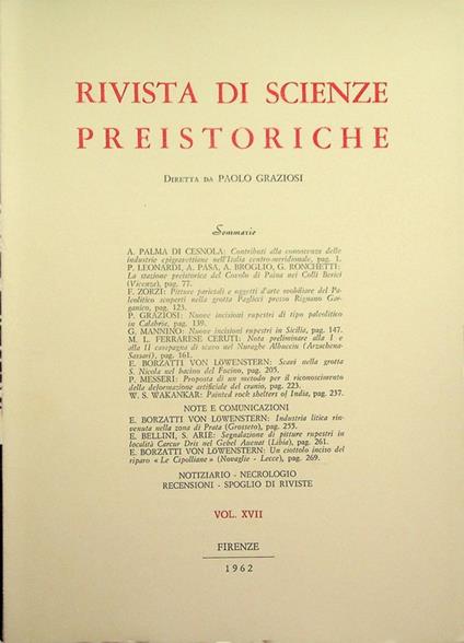 Rivista di scienze preistoriche: A. XVII (1962) - copertina