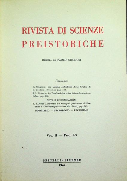 Rivista di scienze preistoriche: Vol. II - Fasc. 2-3 (1947) - copertina