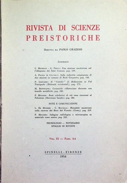 Rivista di scienze preistoriche: Vol. IX - Fasc. 3-4 - copertina