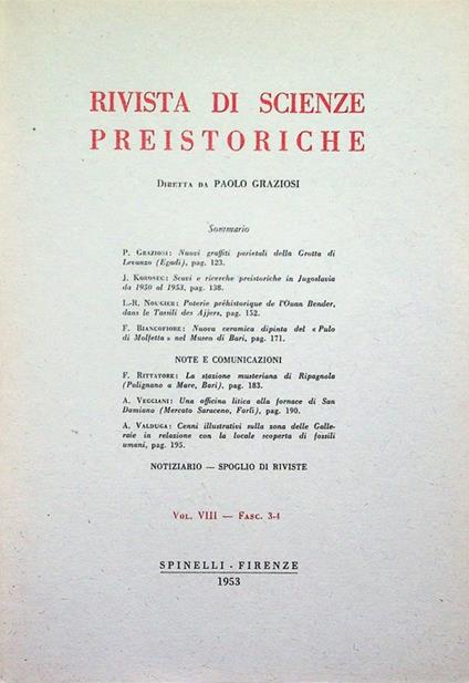 Rivista di scienze preistoriche: Vol. VIII - Fasc. 3-4 - copertina