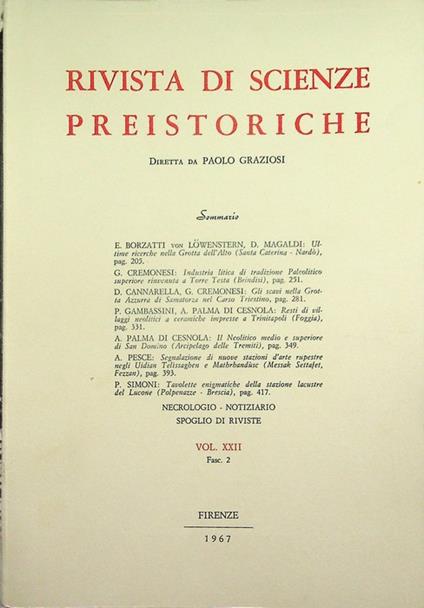 Rivista di scienze preistoriche: A. XXII,2 (1967) - copertina