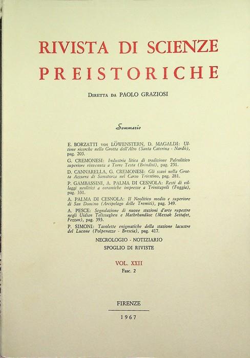 Rivista di scienze preistoriche: A. XXII,2 (1967) - copertina