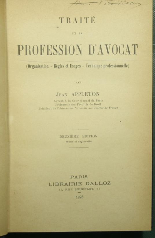 Traitè de la profession d'avocat - copertina