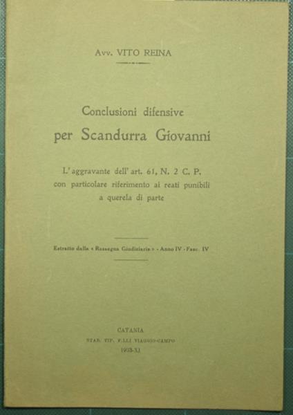 Conclusioni difensive per Scandurra Giovanni - Vito Reina - copertina