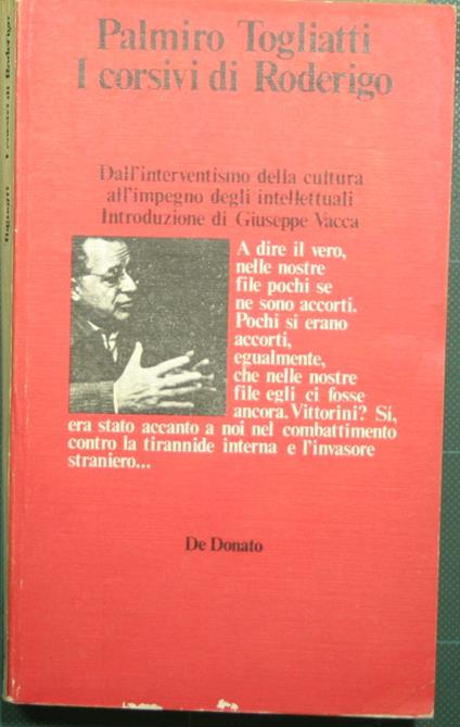 I corsivi di Roderigo - Interventi politico-culturali dal 1944 al 1964 - Palmiro Togliatti - copertina