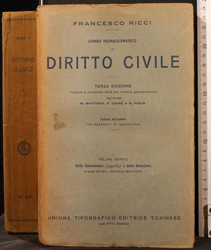Corso Teorico-Pratico di Diritto Civile. Vol 4 - Francesco Ricci - copertina