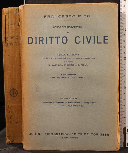 Corso Teorico-Pratico di Diritto Civile. Vol 5 - Francesco Ricci - copertina