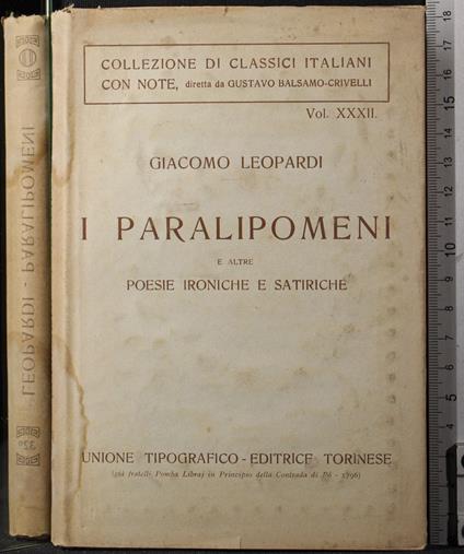 I Paralipomeni - Giacomo Leopardi - copertina