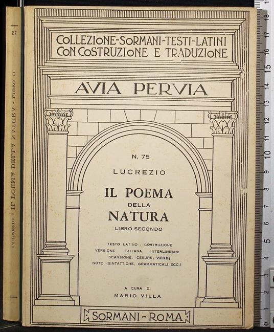 Il poema della natura libro secondo - Tito Lucrezio Caro - copertina