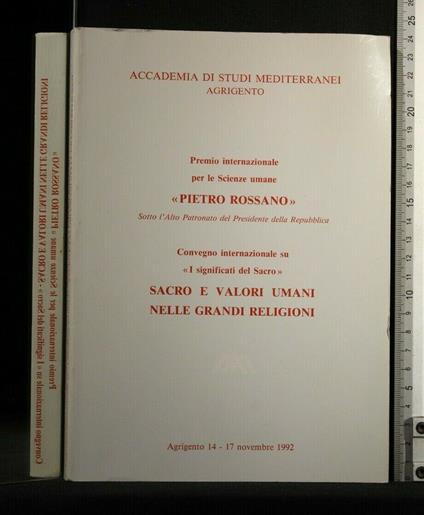 Convegno Internazionale su <> Sacro e Valori Umani Nelle Grandi - Pietro Rossano - copertina