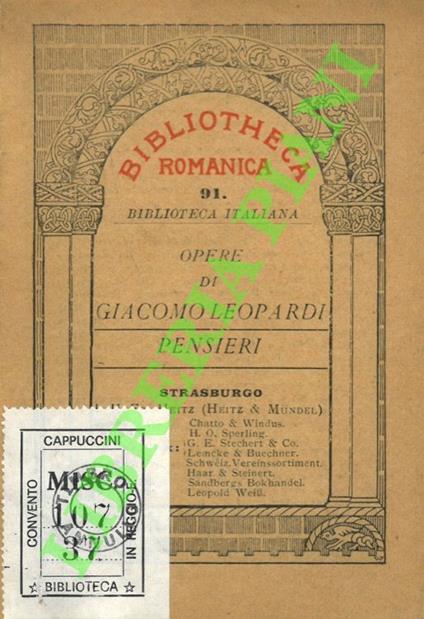 Pensieri - Giacomo Leopardi - copertina