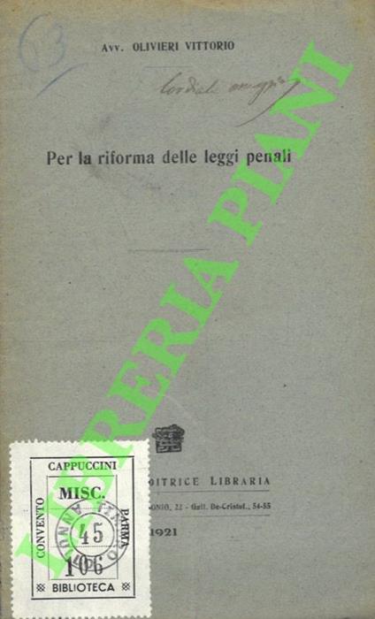 Per la riforma delle leggi penali - copertina