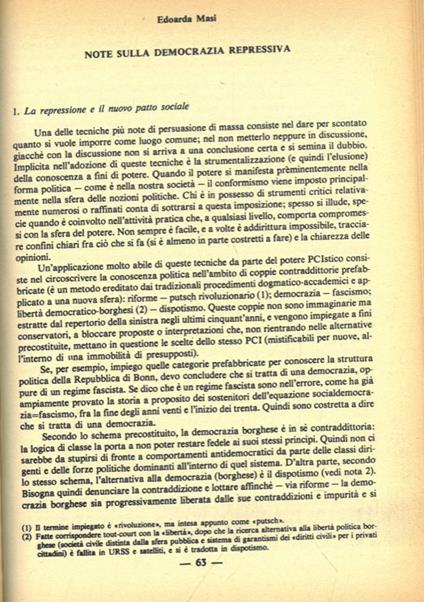 Note sulla democrazia repressiva - Edoarda Masi - copertina