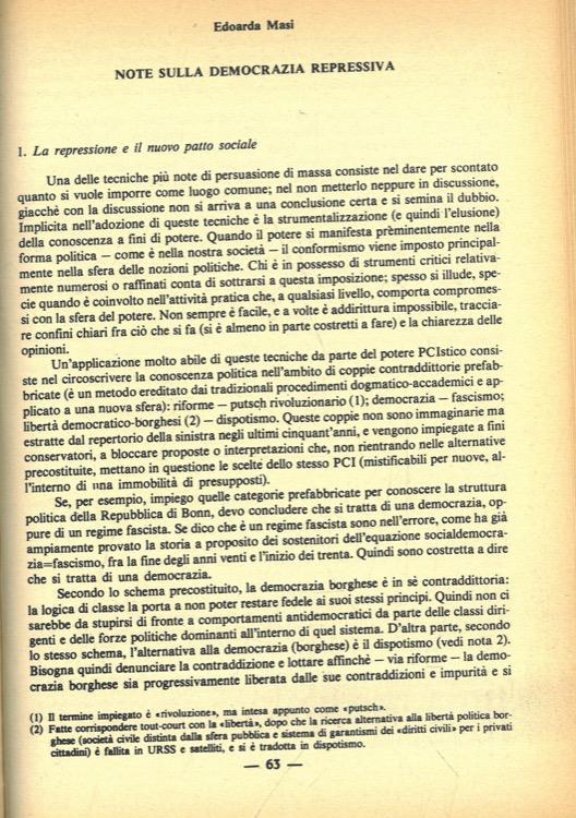Note sulla democrazia repressiva - Edoarda Masi - copertina