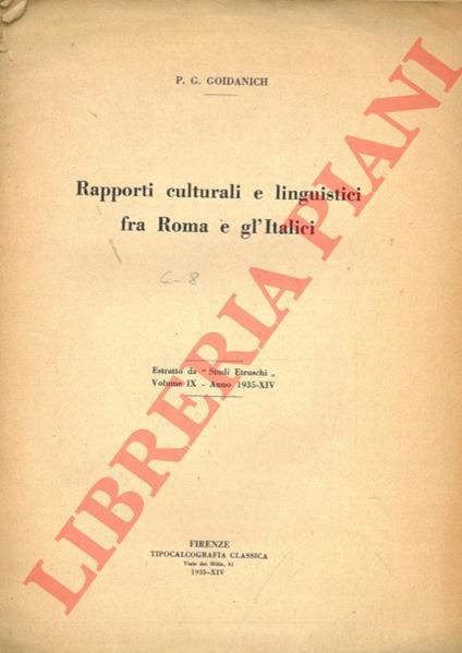 Rapporti culturali e linguistici fra Roma e gl'Italici - copertina