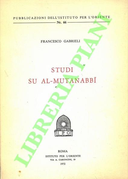 Studi su Al-Mutanabbi - Francesco Gabrieli - copertina