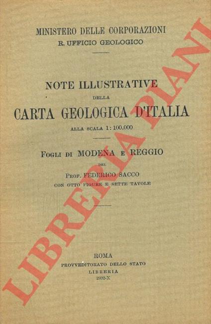 Note illustrative della Carta Geologica d'Italia. Fogli di Modena e Reggio - Federico Sacco - copertina