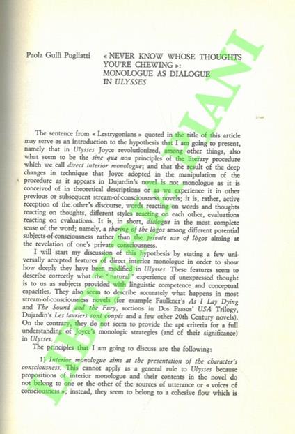 “Never Know Whose Thoughts Yoùre Chewing”: Monologue as Dialogue in Ulysses - copertina